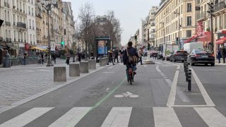 Paris Streets Marked with Green Line for Half Marathon Route